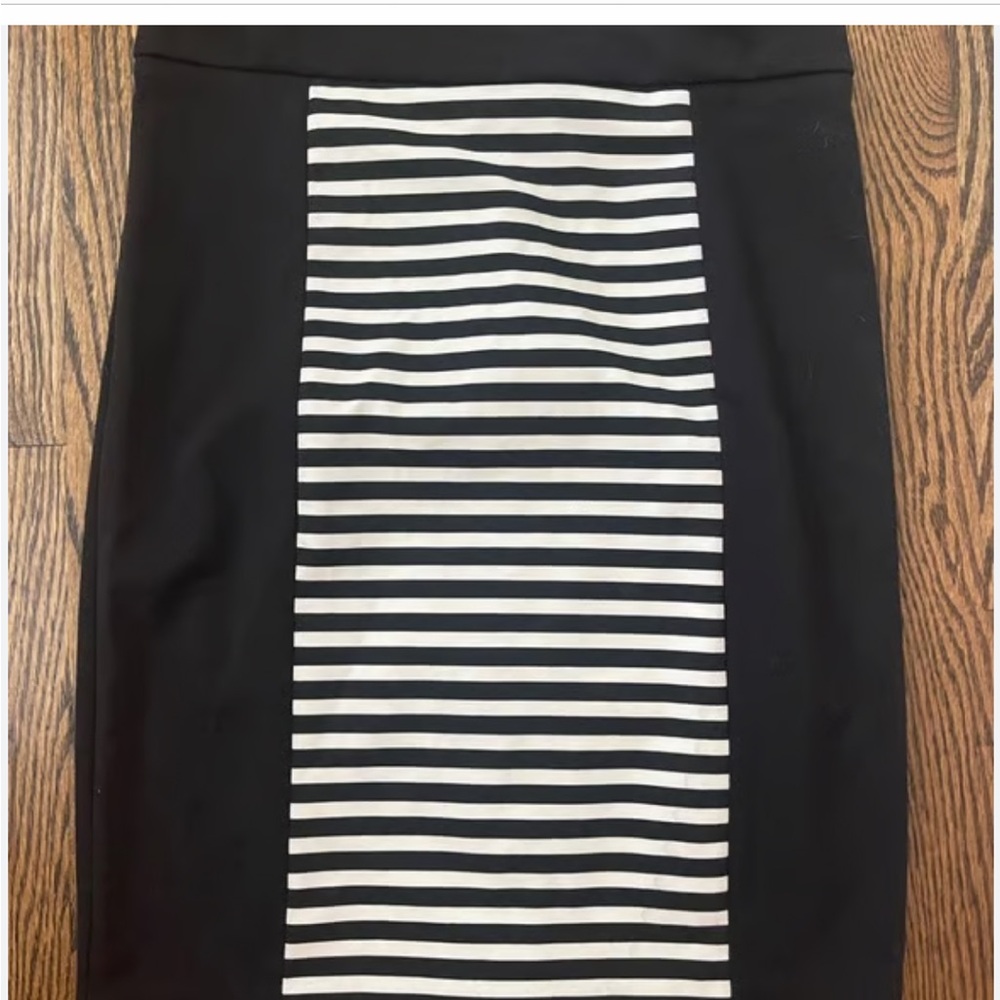 Calvin Klein Black and White Striped Pencil Skirt